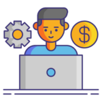 Libéral et artisan Personnage entre route crantée et dollar